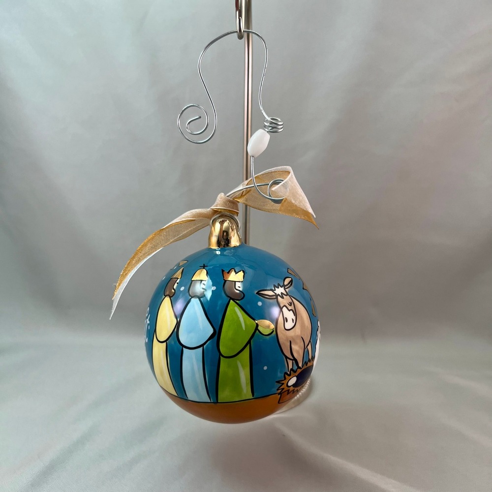 Glory Haus Nativity Ornament Silent Night Holy Night Blue Gold Good Ceramic